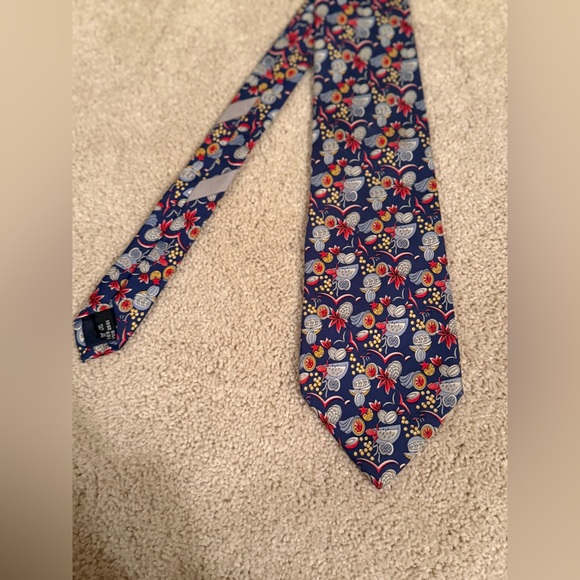 SALVATORE FERRAGAMO Vintage 100% Silk Blue Fruit & Paisley Pattern Men’s Tie - Picture 4 of 16